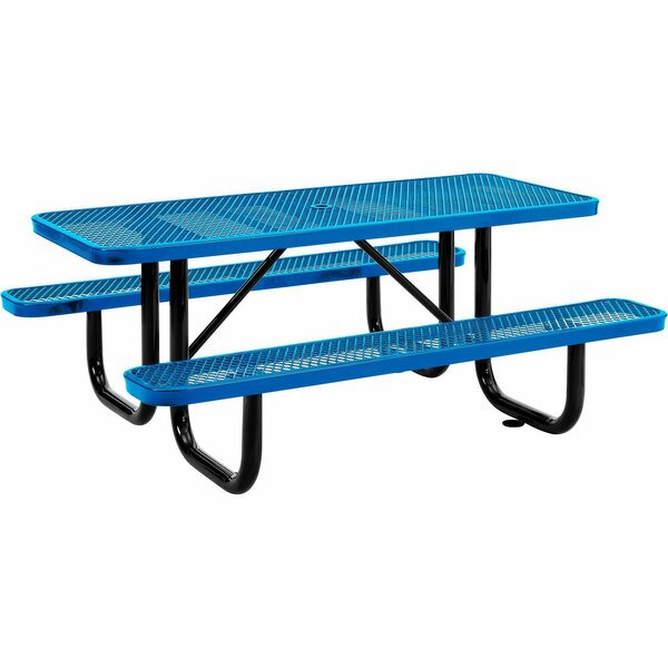 Global Industrial 6ft Rectangular Picnic Table, Expanded Metal, Blue 277152BL